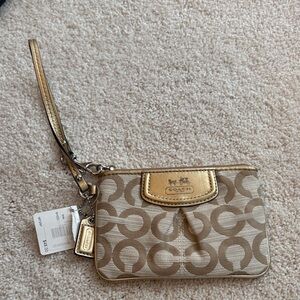 Coach Gold and Tan Mini Wristlet